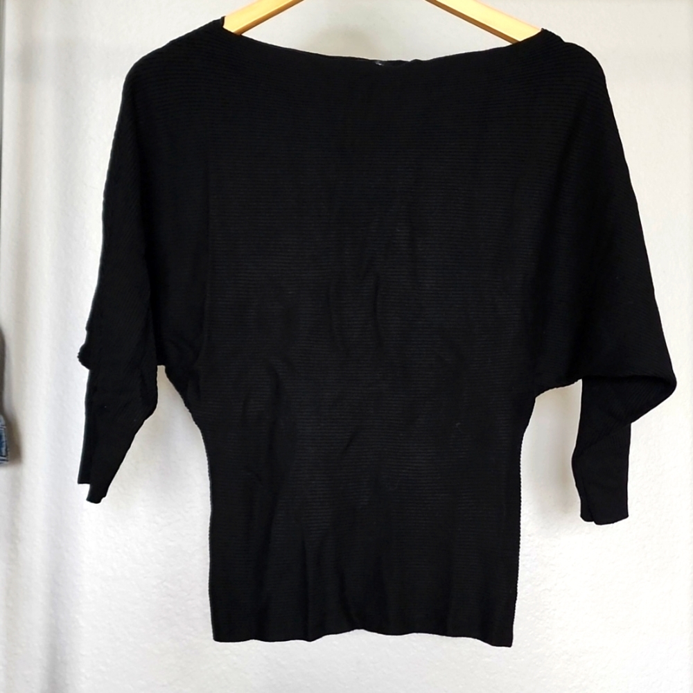Ribbed black batwing top